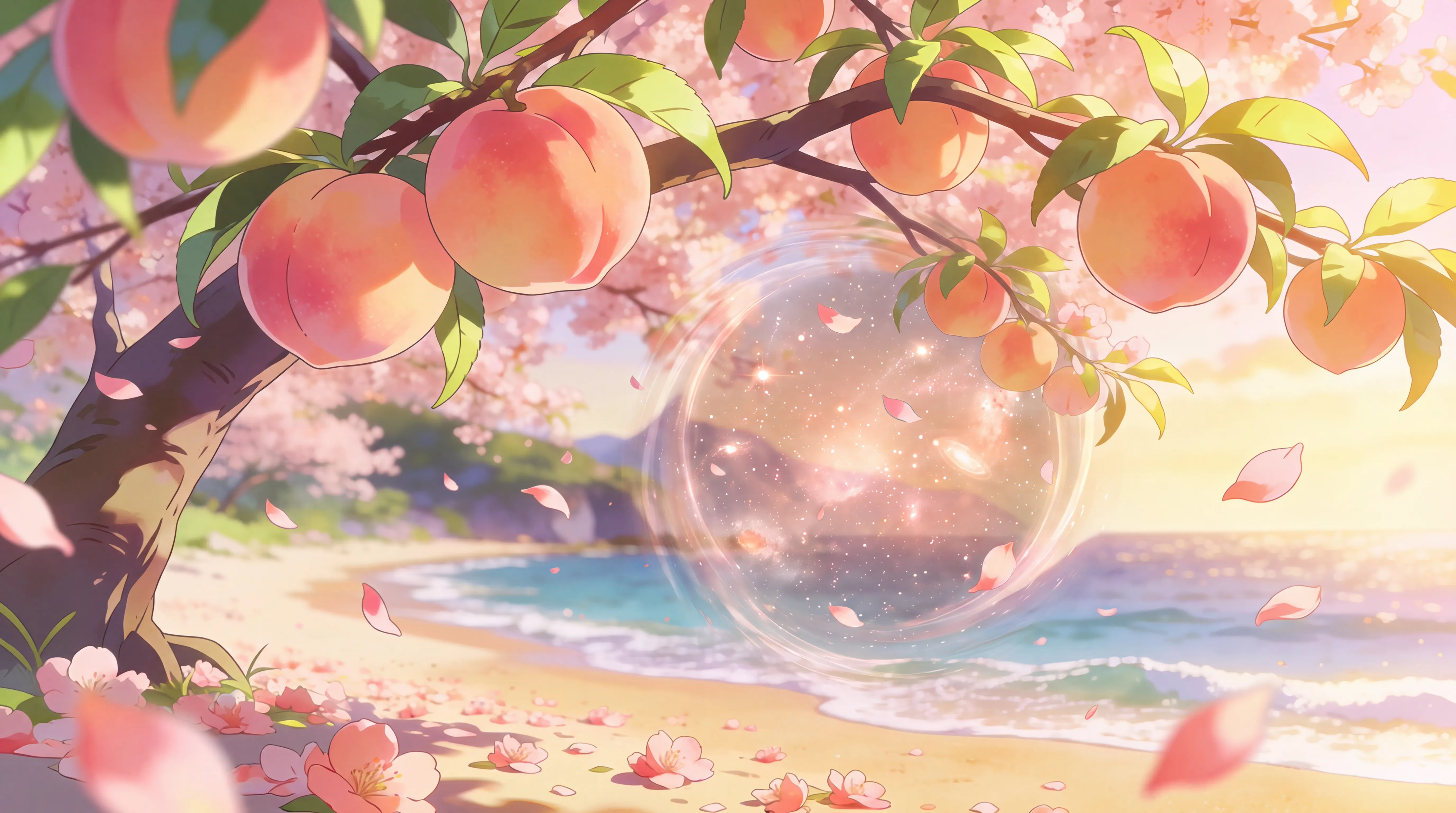 A peachy cove with a portal. 
