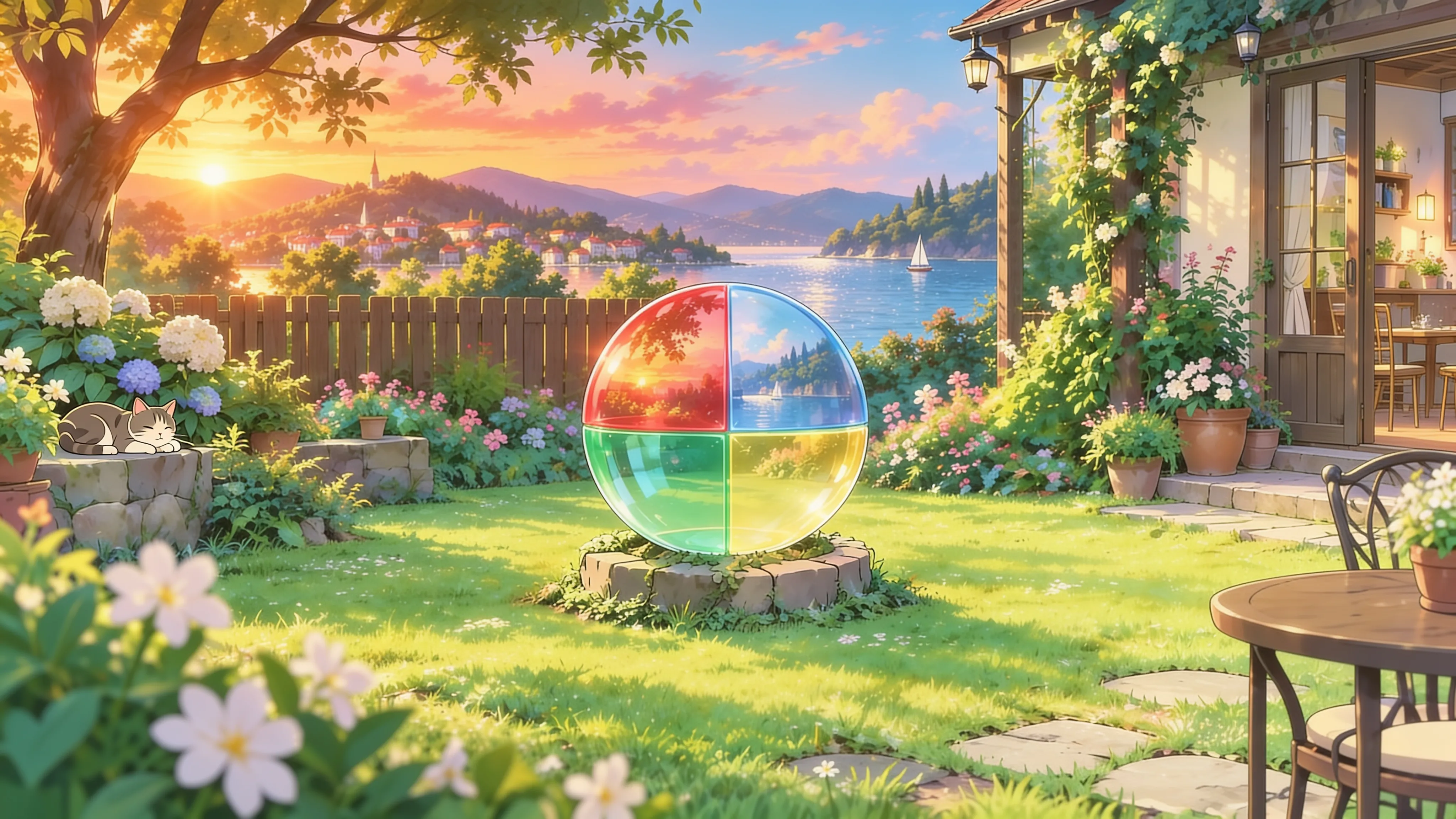a four-quadrant ball in a backyard garden