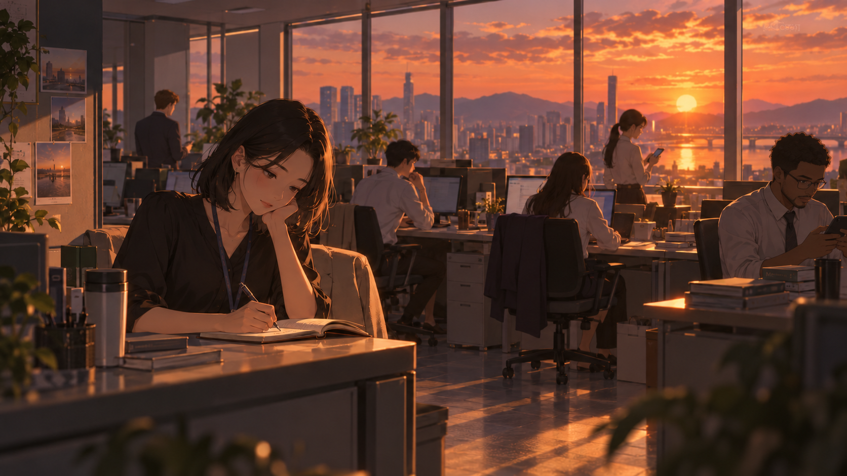 Golden Hour Office Reflections
