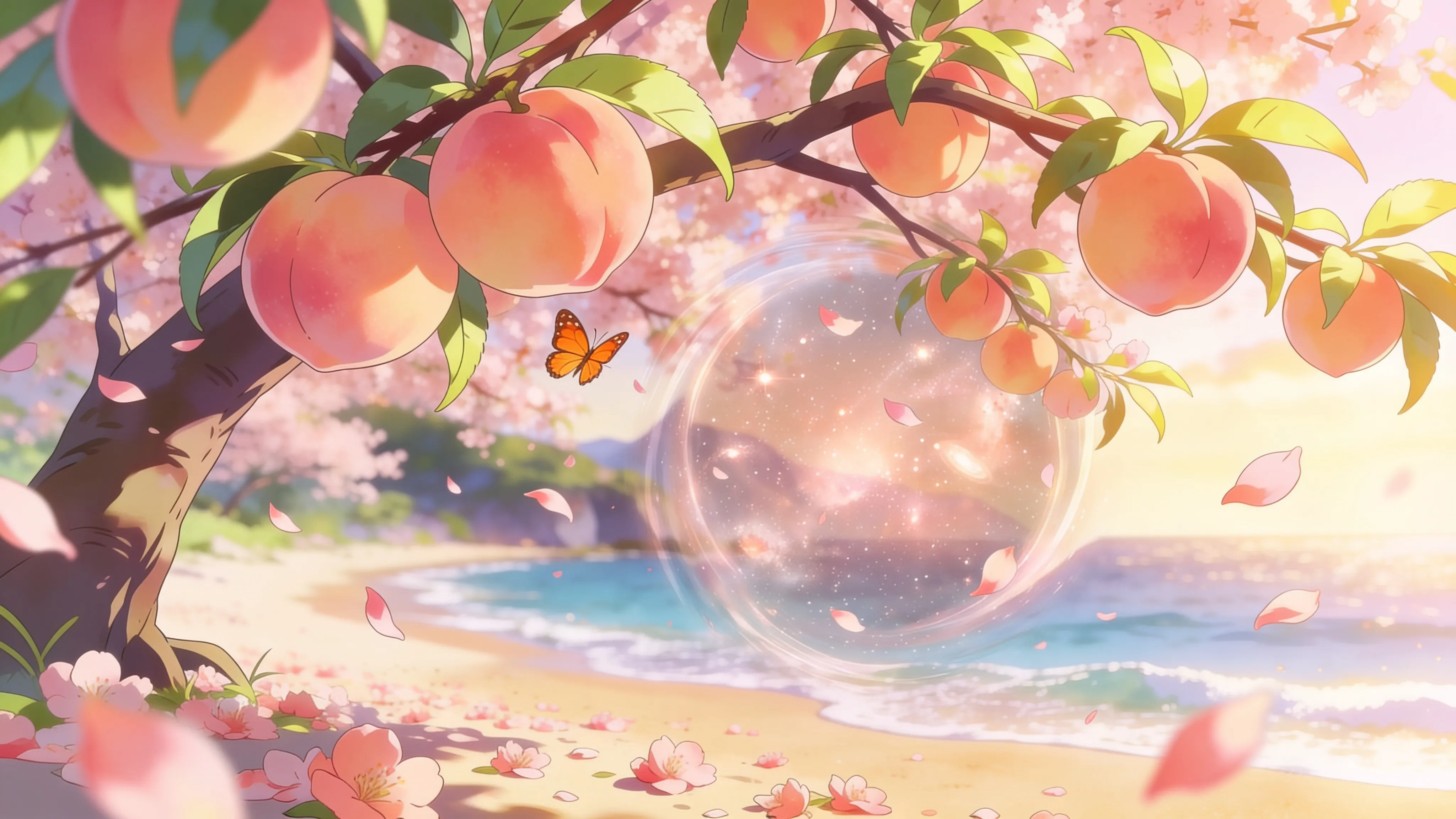 A peachy cove with a portal