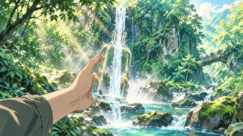 Waterfall and bottle