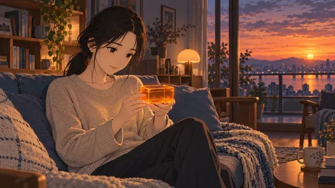 Holding a glowing orange box at dusk